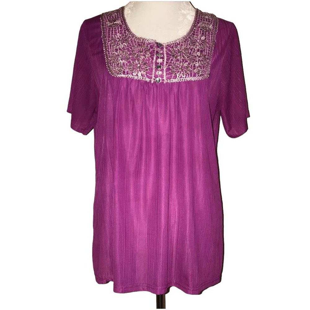 VICTORIA PURPLE VINTAGE EMBELLISHED EMBROIDERED TOP XL/XXL